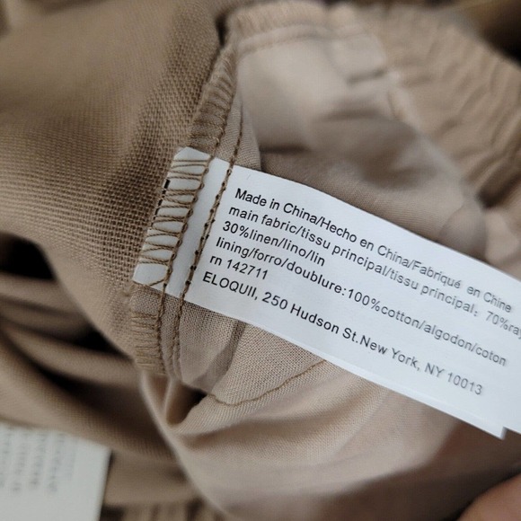 NWT Eloquii womens sz 16 Linen Wide Leg Pants slacks pull on tan brown cropped - Picture 8 of 8
